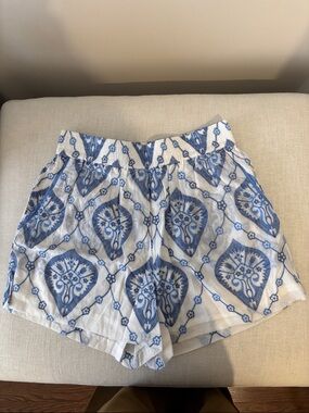 “Blue & White Printed Summer Shorts – Lightweight Relaxed Fit”